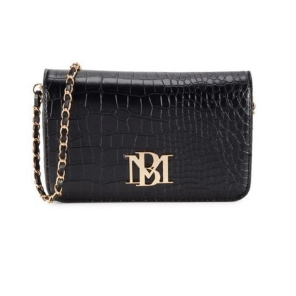 Badgley Mischka Crossbody Bag Croc Embossed Black Goldtone Shoulder Bag NWT New